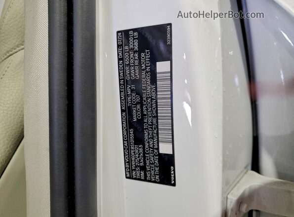 YV4H60PE8S1315545 2025 VOLVO XC90 White Widok naklejki z numerem VIN