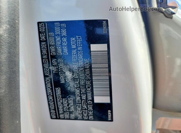 YV4H60PG2S1376665 2025 VOLVO XC90 White Widok naklejki z numerem VIN