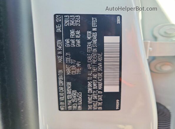 YV4L12DL6N1014588 2022 VOLVO XC60 White Вид наклейки з VIN-кодом