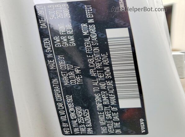 YV4L12RK3N1951902 2022 VOLVO XC60 Белый Панорамный вид салона 360°