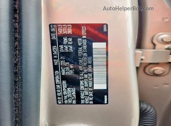 YV4L12RV7P1203781 2023 VOLVO XC60 Beige VIN კოდის სტიკერის ხედი