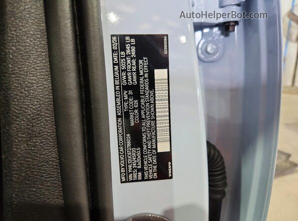 YV4L12UC6T2788024 2026 VOLVO XC40 Синий Вид наклейки с VIN-кодом