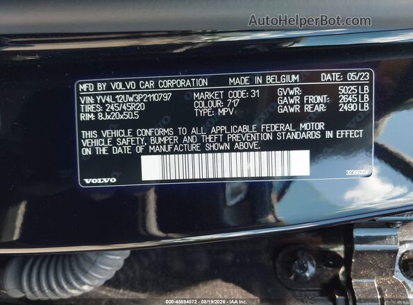 YV4L12UW3P2110797 2023 VOLVO XC40 Черный Вид подкапотного пространства