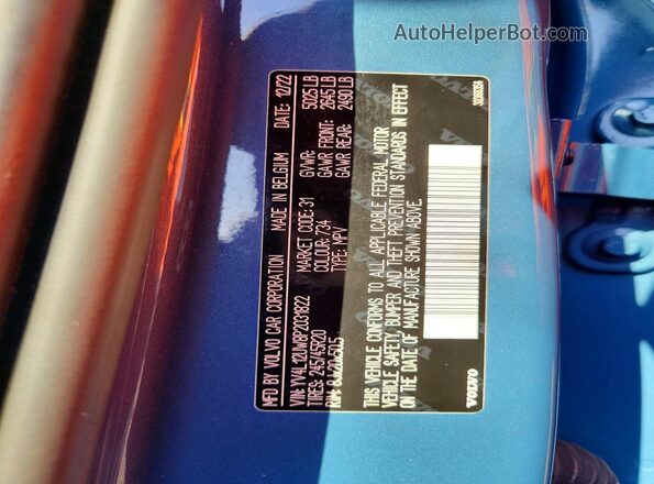 YV4L12UW8P2031822 2023 VOLVO XC40 Синий Панорамный вид салона 360°