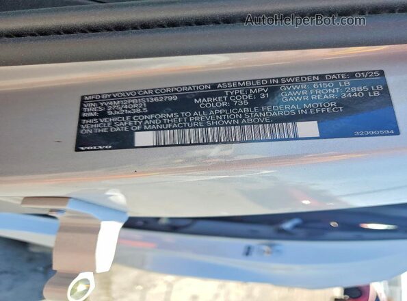 YV4M12PB1S1362799 2025 VOLVO XC90 Серебряный Вид наклейки с VIN-кодом