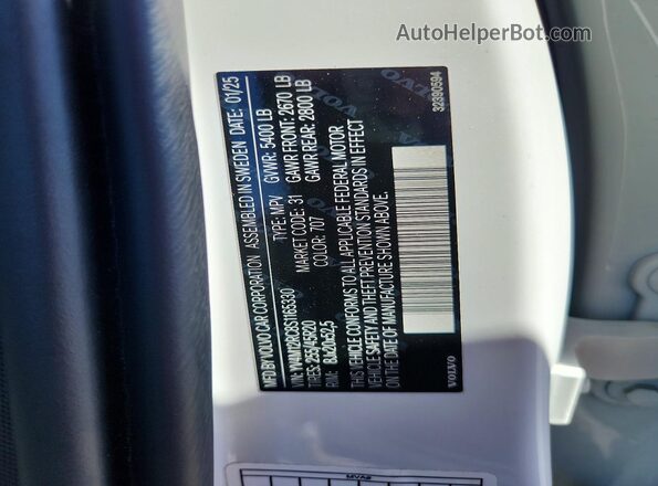 YV4M12RC8S1165330 2025 VOLVO XC60 White Вид наклейки з VIN-кодом