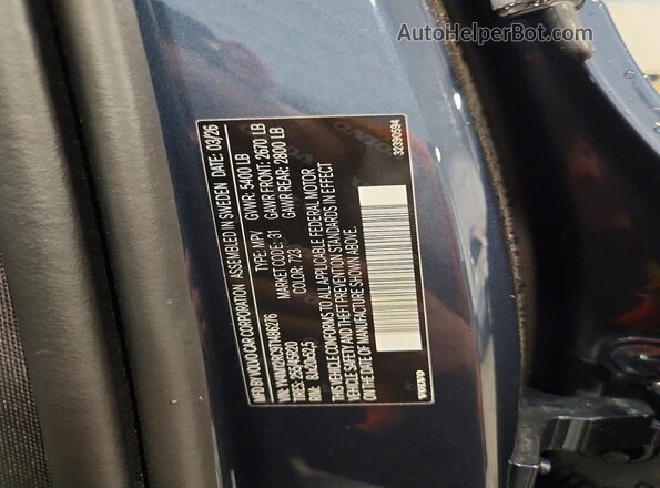 YV4M12RC9T1486276 2026 VOLVO XC60 Blue VIN კოდის სტიკერის ხედი