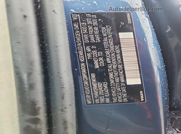 YV4M12RM8T1417491 2026 VOLVO XC60 Blue VIN sticker view