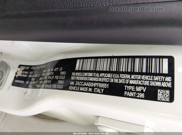 ZACCJAAB0HPF66651 2017 JEEP RENEGADE White Vista del compartimento del motor