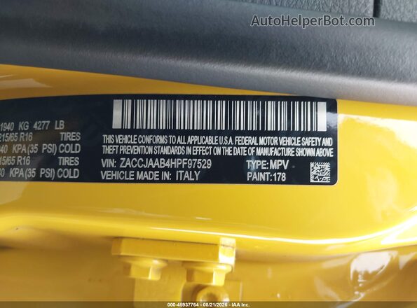 ZACCJAAB4HPF97529 2017 JEEP RENEGADE Yellow Widok komory silnika