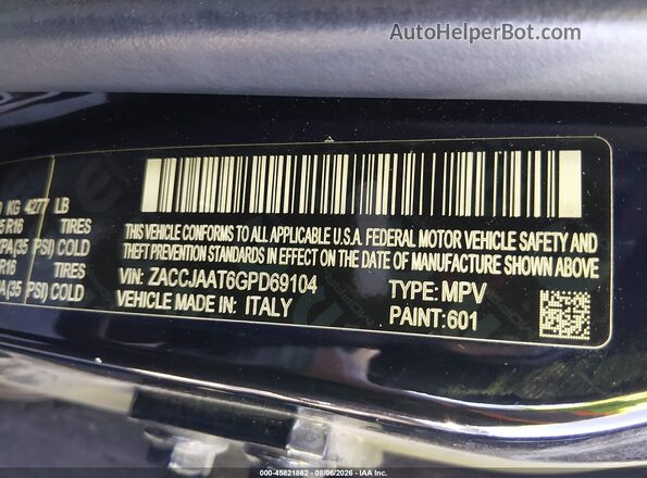 ZACCJAAT6GPD69104 2016 JEEP RENEGADE Black Vista del compartimento del motor