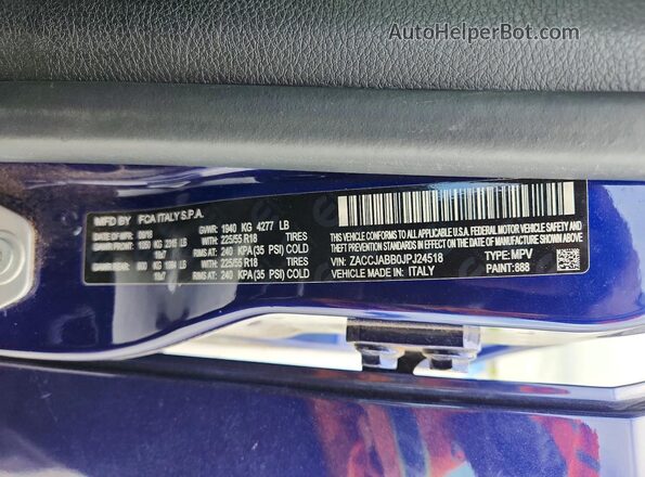 ZACCJABB0JPJ24518 2018 JEEP RENEGADE Blue Widok naklejki z numerem VIN