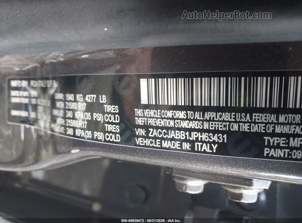 ZACCJABB1JPH63431 2018 JEEP RENEGADE Gray Vista del compartimento del motor
