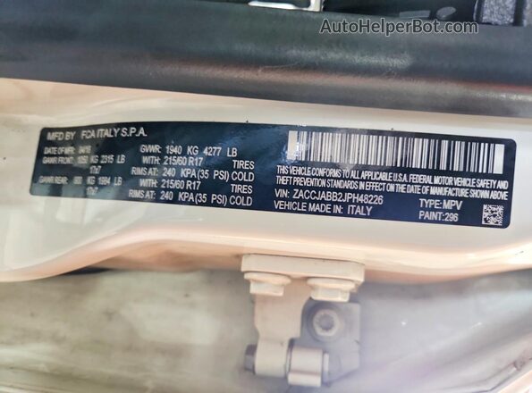 ZACCJABB2JPH48226 2018 JEEP RENEGADE White Widok wnętrza 360 stopni