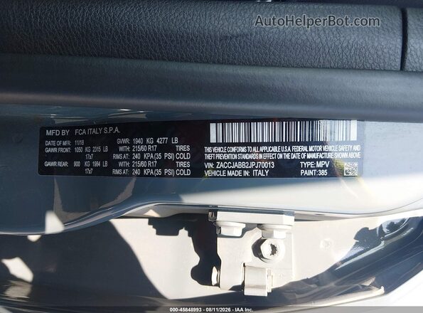 ZACCJABB2JPJ70013 2018 JEEP RENEGADE Blue Engine compartment view
