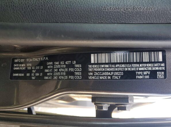 ZACCJABB4JPJ06233 2018 JEEP RENEGADE Gray Widok naklejki z numerem VIN