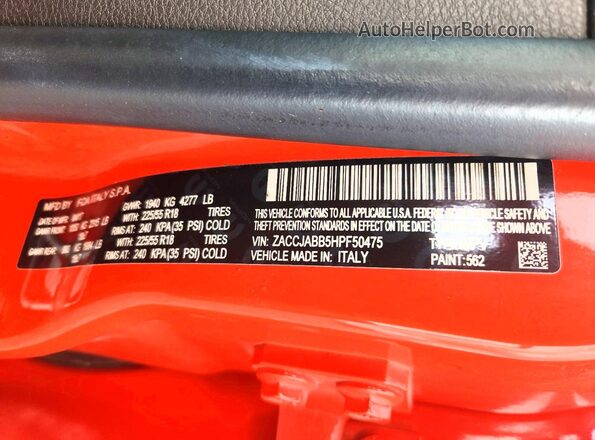 ZACCJABB5HPF50475 2017 JEEP RENEGADE Orange VIN կոդի պիտակի տեսք
