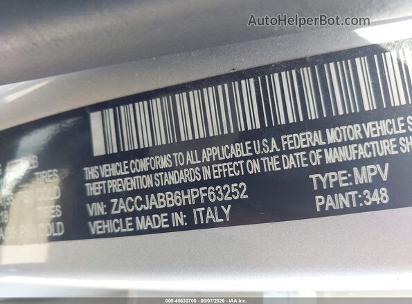 ZACCJABB6HPF63252 2017 JEEP RENEGADE Silver Widok komory silnika