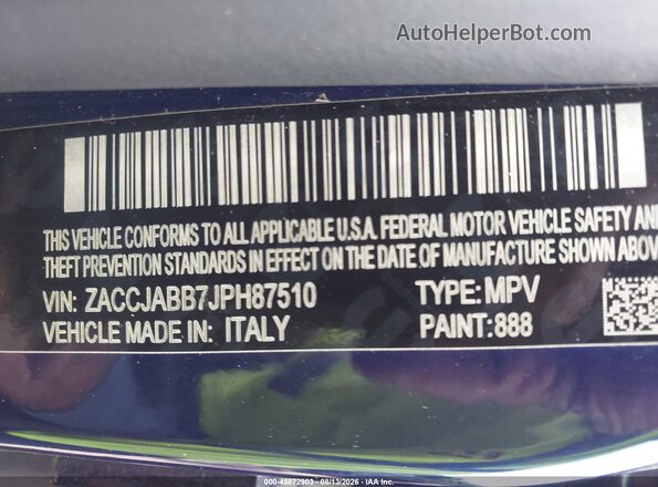 ZACCJABB7JPH87510 2018 JEEP RENEGADE Dark Blue Widok komory silnika