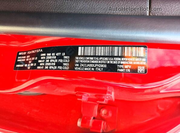 ZACCJABBXJPH29830 2018 JEEP RENEGADE Red Engine compartment view