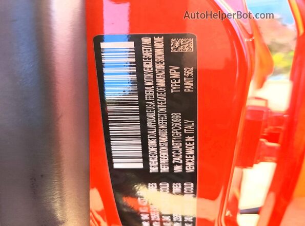 ZACCJABT1GPC60998 2016 JEEP RENEGADE Оранжевый Вид наклейки с VIN-кодом