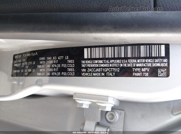 ZACCJABT1GPC77512 2016 JEEP RENEGADE Gray Вид підкапотного простору