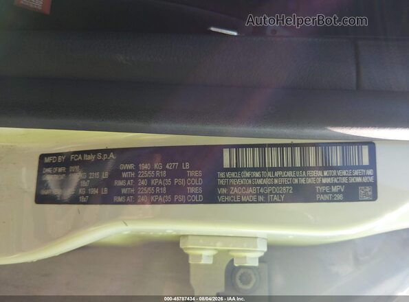 ZACCJABT4GPD02872 2016 JEEP RENEGADE White Engine compartment view
