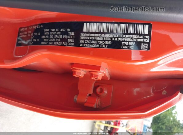 ZACCJABT7GPD43089 2016 JEEP RENEGADE Orange Вид підкапотного простору