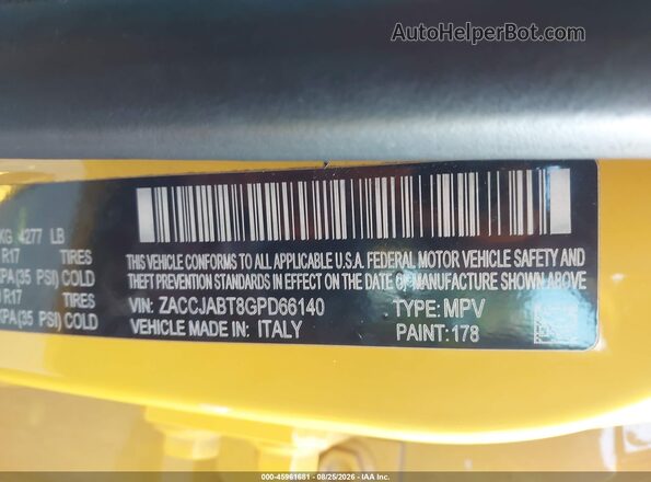 ZACCJABT8GPD66140 2016 JEEP RENEGADE Yellow Вид підкапотного простору