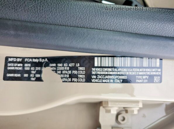 ZACCJABW5GPD99803 2016 JEEP RENEGADE Tan Widok naklejki z numerem VIN