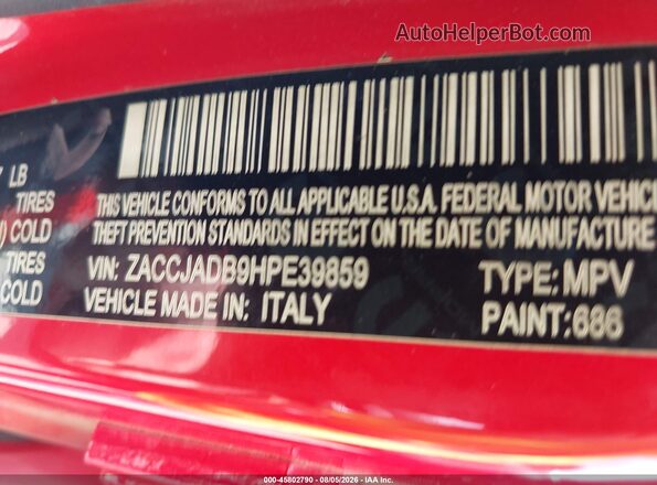 ZACCJADB9HPE39859 2017 JEEP RENEGADE Red Vista del compartimento del motor