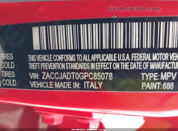 ZACCJADT0GPC85078 2016 JEEP RENEGADE Red Вид підкапотного простору