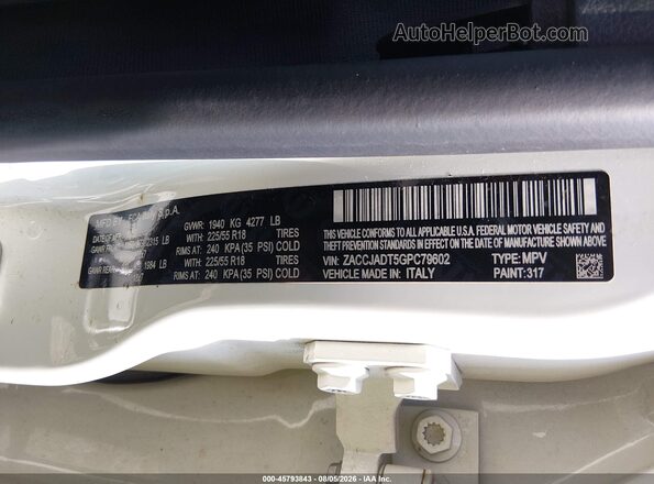 ZACCJADT5GPC79602 2016 JEEP RENEGADE White Vista del compartimento del motor