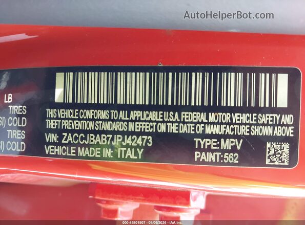 ZACCJBAB7JPJ42473 2018 JEEP RENEGADE Orange Vista del compartimento del motor