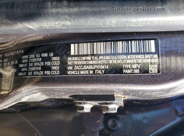 ZACCJBAB8JPH18414 2018 JEEP RENEGADE Серый Вид подкапотного пространства