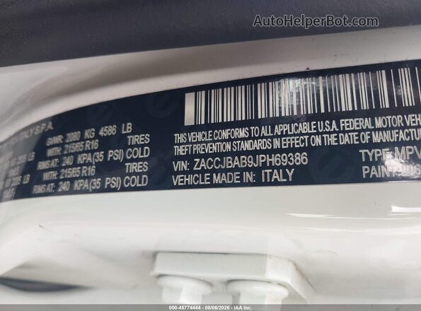 ZACCJBAB9JPH69386 2018 JEEP RENEGADE White ძრავის განყოფილების ხედი