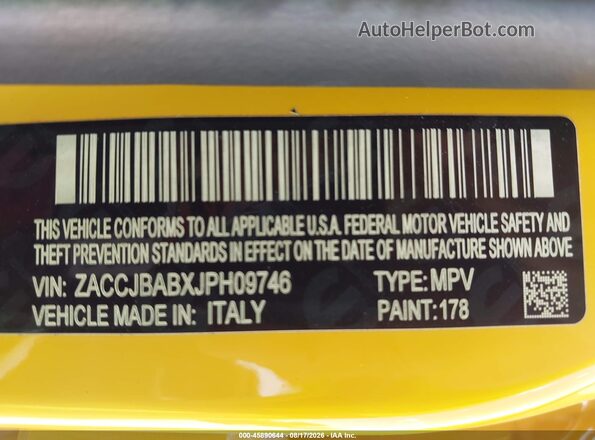 ZACCJBABXJPH09746 2018 JEEP RENEGADE Желтый Вид подкапотного пространства