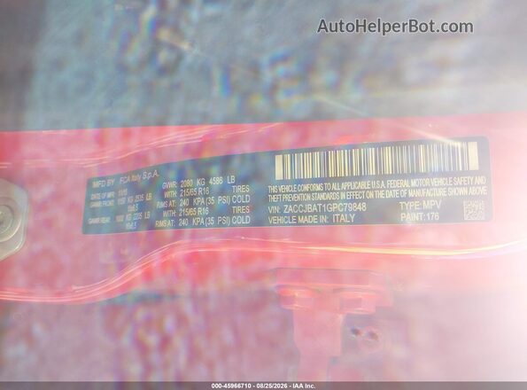 ZACCJBAT1GPC79848 2016 JEEP RENEGADE Red Շարժիչի բաժամունքի տեսք