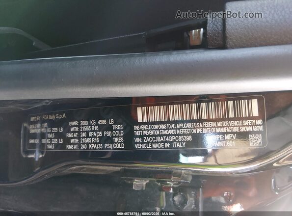 ZACCJBAT4GPC85398 2016 JEEP RENEGADE Black Vista del compartimento del motor