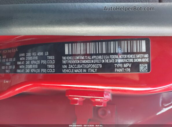 ZACCJBATXGPD60279 2016 JEEP RENEGADE Красный Вид подкапотного пространства