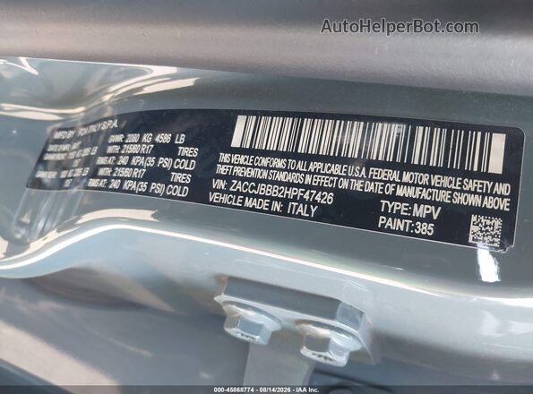 ZACCJBBB2HPF47426 2017 JEEP RENEGADE Gray Widok komory silnika