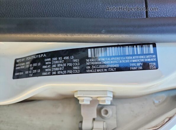 ZACCJBBB3JPH89468 2018 JEEP RENEGADE White Vista de la etiqueta del VIN