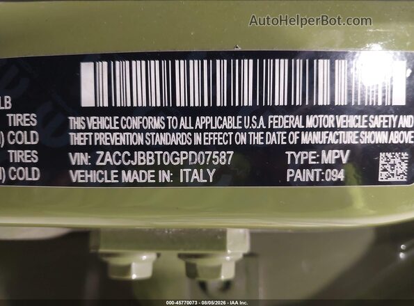 ZACCJBBT0GPD07587 2016 JEEP RENEGADE Green Շարժիչի բաժամունքի տեսք