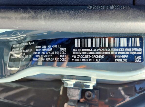 ZACCJBBT4GPC86369 2016 JEEP RENEGADE Серый Вид наклейки с VIN-кодом