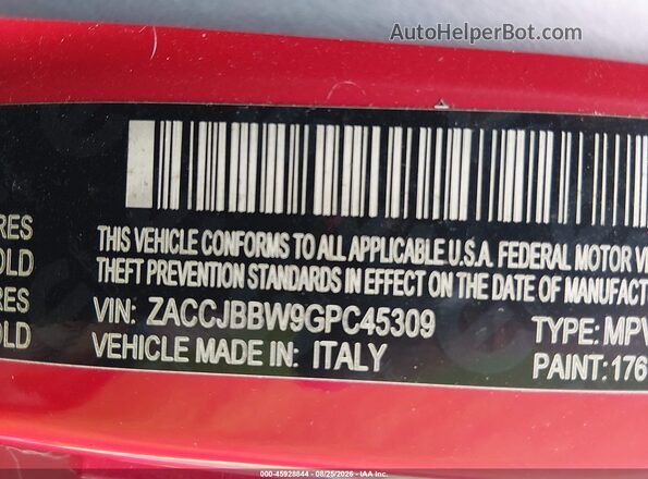 ZACCJBBW9GPC45309 2016 JEEP RENEGADE Красный Вид подкапотного пространства