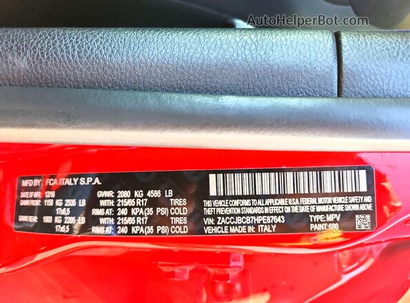 ZACCJBCB7HPE87643 2017 JEEP RENEGADE Red Панорамний вид салону 360°