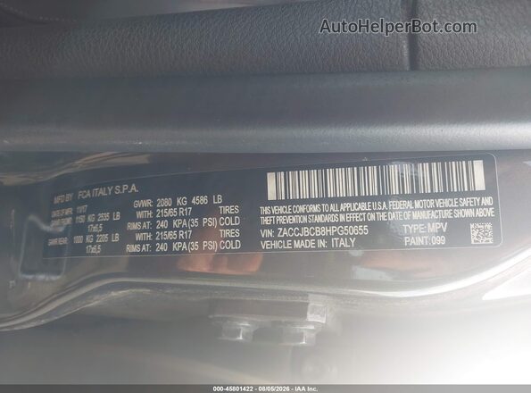 ZACCJBCB8HPG50655 2017 JEEP RENEGADE Gray Engine compartment view