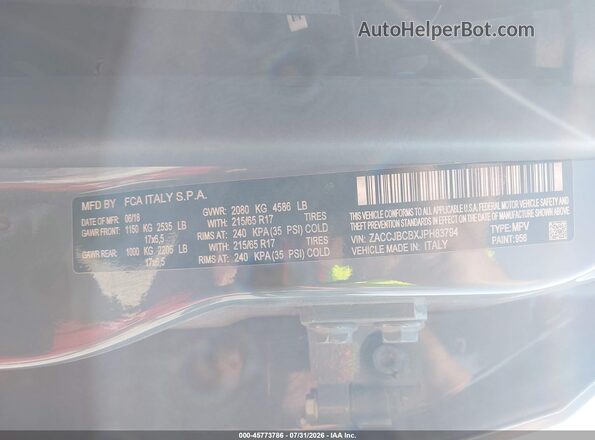ZACCJBCBXJPH83794 2018 JEEP RENEGADE Серый Вид подкапотного пространства