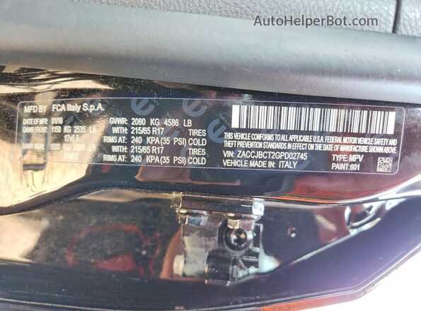 ZACCJBCT2GPD02745 2016 JEEP RENEGADE Black VIN կոդի պիտակի տեսք