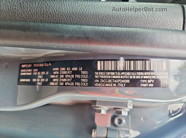 ZACCJBCT4GPD40588 2016 JEEP RENEGADE Gray VIN sticker view